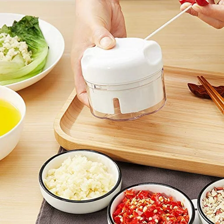 Hand chopper Manual with 3 Curved Stainless Steel Blades, Handheld Vegetable