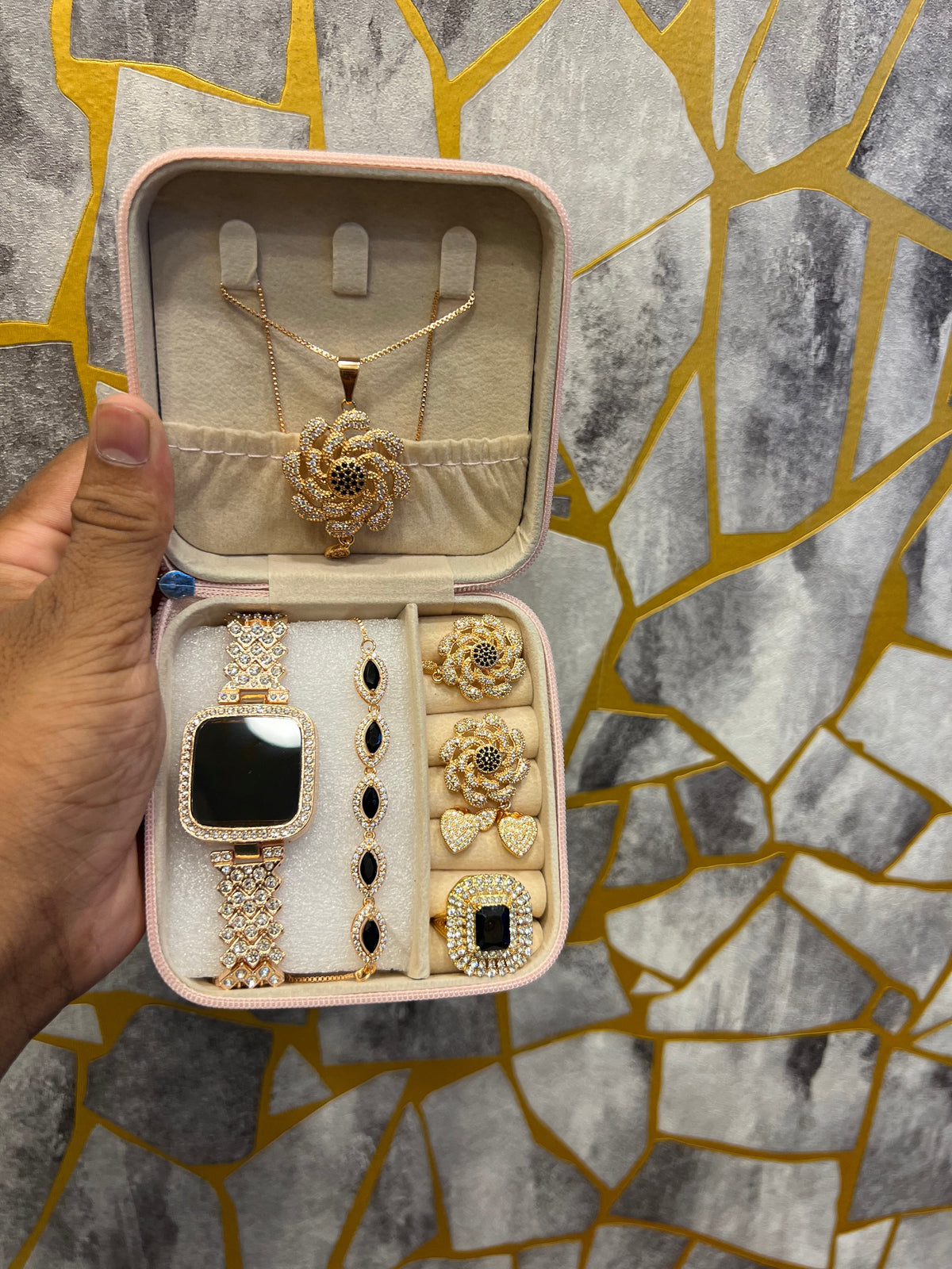 5 in one jewelry combo box rings watch bracelet and chain best set