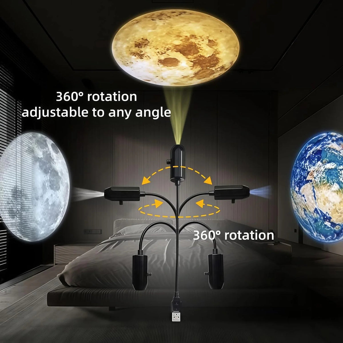 Planet Moon Projector Light Romantic USB LED Night Light Bedroom Atmosphere Projection Decorative Lamps for Ceiling Window Wall