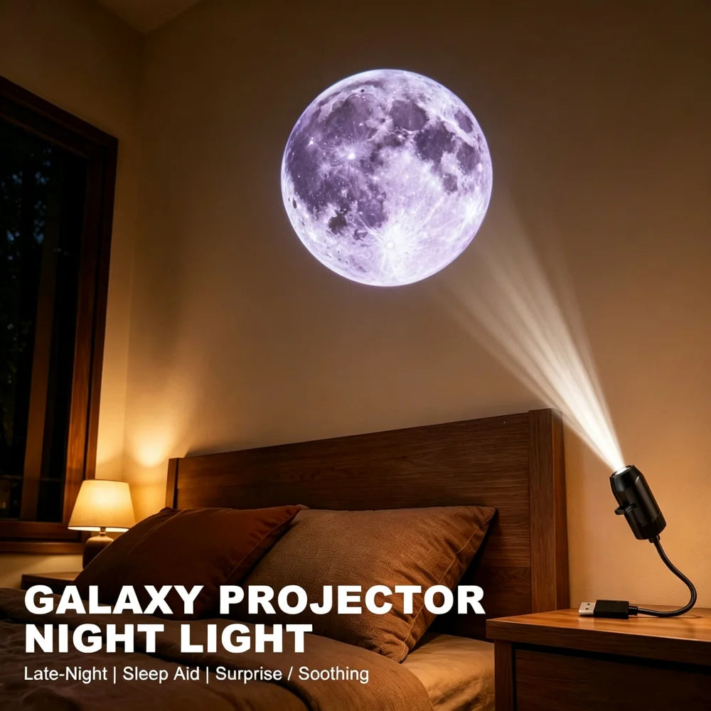 Planet Moon Projector Light Romantic USB LED Night Light Bedroom Atmosphere Projection Decorative Lamps for Ceiling Window Wall