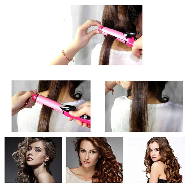 2 in 1 Hair Straightener and Curler Ceramic Flat Iron Hair Curling Irons Straight and Curl Hair Care Styling Tools