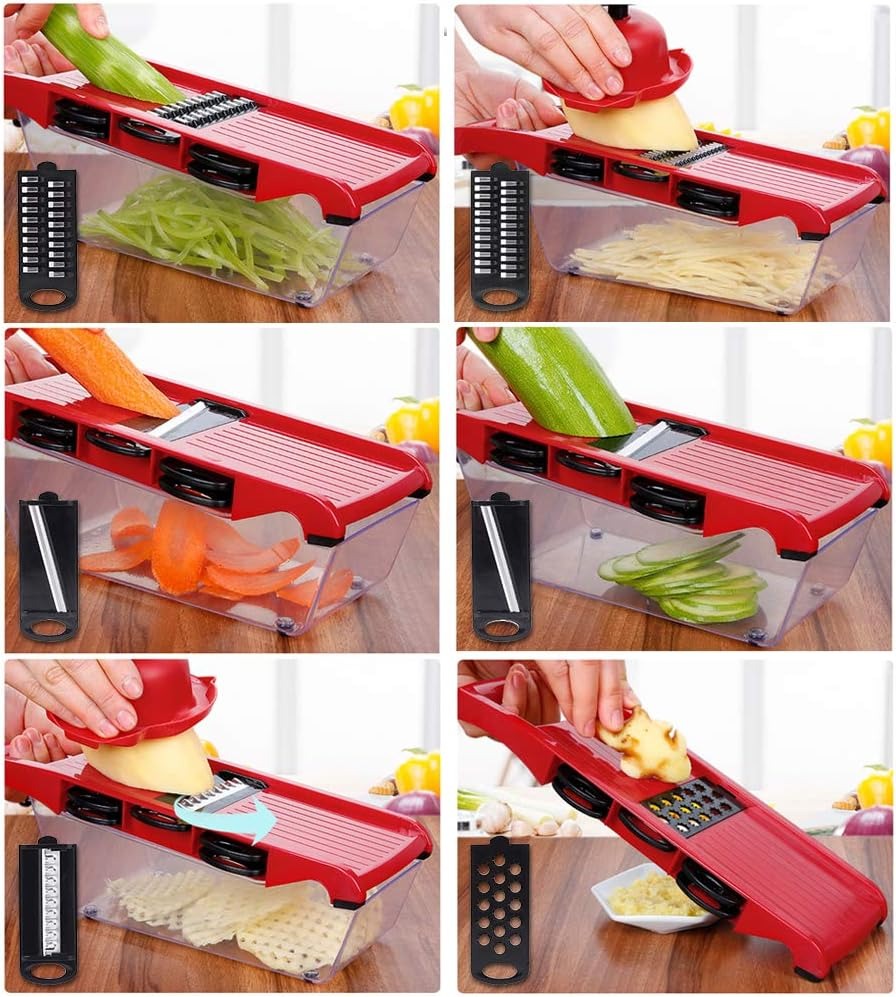 Slicer with 6 Blades - Hand Guard, Food Chopper Cutter Slicer with Container