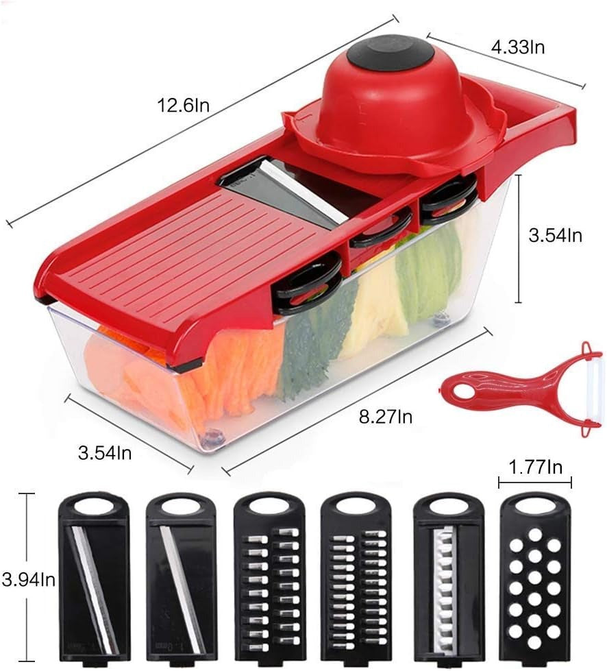 Slicer with 6 Blades - Hand Guard, Food Chopper Cutter Slicer with Container